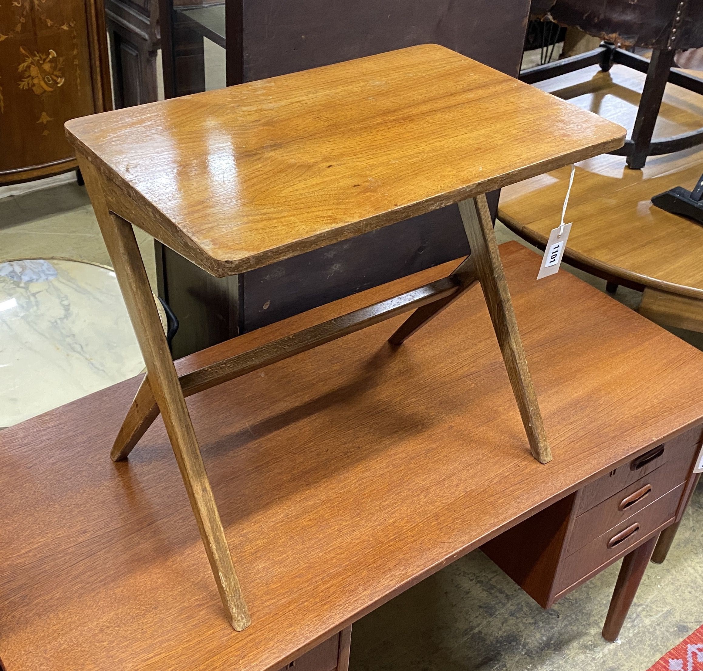 A Bendt Ruda scissor leg rectangular side table, depth 54cm, depth 35cm, height 61cm